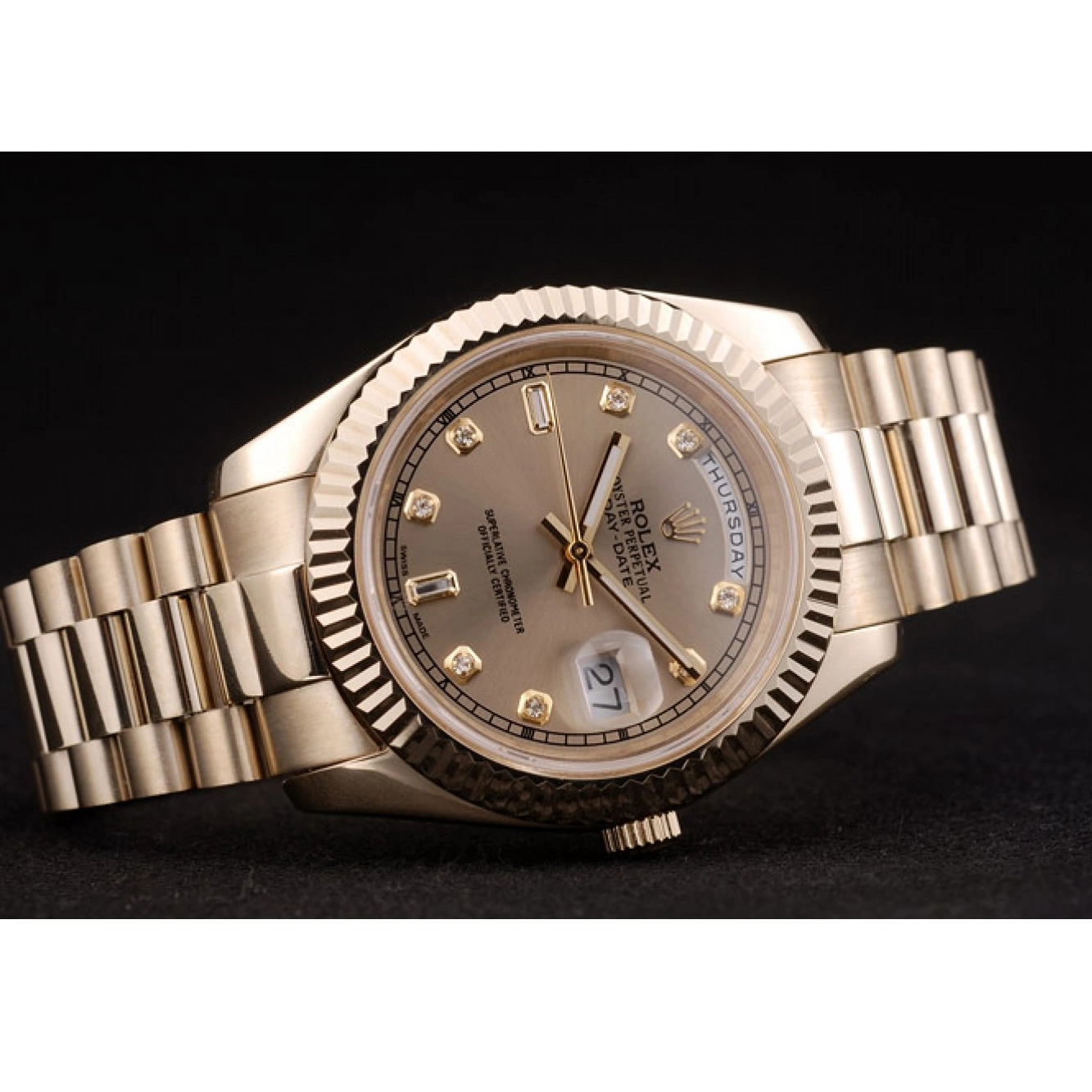 Good copy rolex watches Bezel Gold Rolex DayDate Gold Ribbed Swiss Stainless 41997 Dial Steel 0724